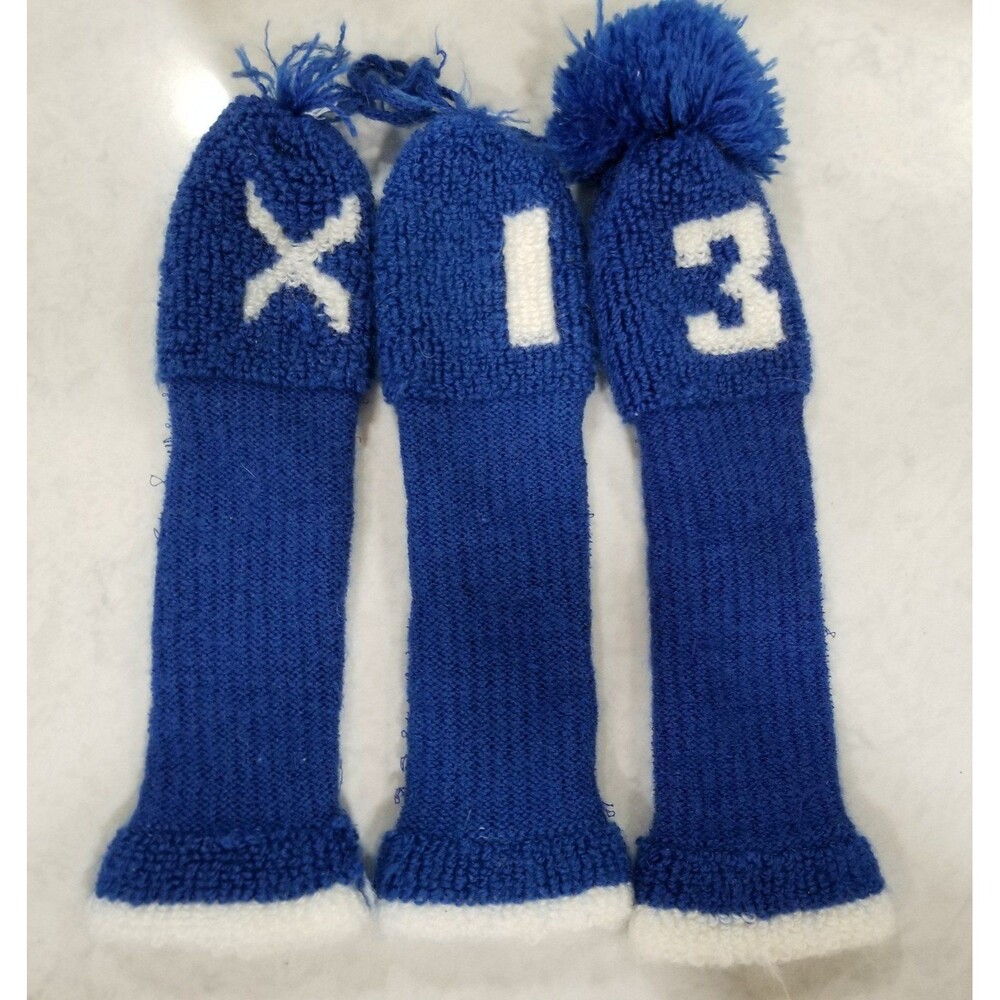 Vintage knit golf club head covers.